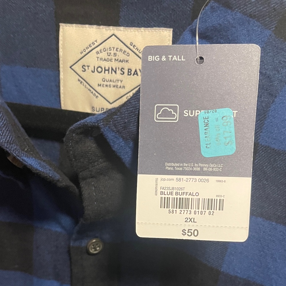 St. John’s Bay Big & Tall Men’s Super Soft Long Sleeve Flannel Shirt 2XL - Picture 6 of 11